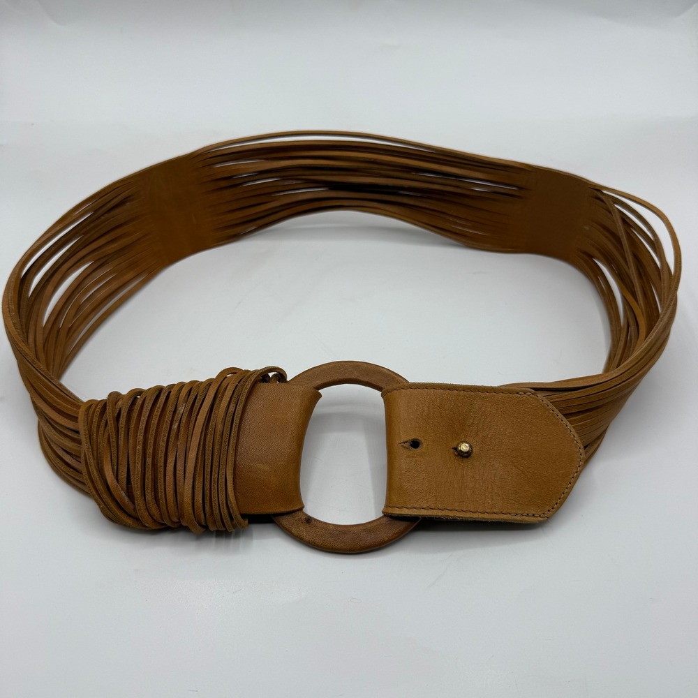 Brave Leather Tan Brown Fringe‎ Wide Belt Size 32 Circle Buckle Boho Canada